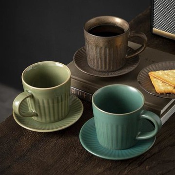 復古粗陶咖啡杯碟套裝家用陶瓷茶杯牛奶杯創意早餐下午茶杯子水杯