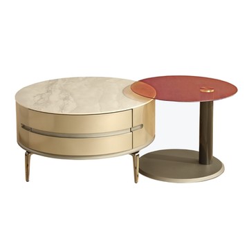 MUNA家居 825型銀色2.7尺岩板大小圓茶几組/不含電視櫃 80X80X45cm