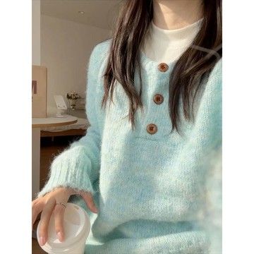 已售9642件💖藍色針織衫~  毛衣外搭  聖誕氛圍  休閒外套   慵懶風   設計感  秋冬穿搭  外套上衣