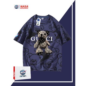 NASA聯名短袖T恤男女潮牌ins情侶半袖寬松滿印小熊設計感純棉體恤