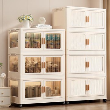 兒童衣柜雙開門收納柜免安裝可折疊儲物柜家用多層置物柜帶輪書柜