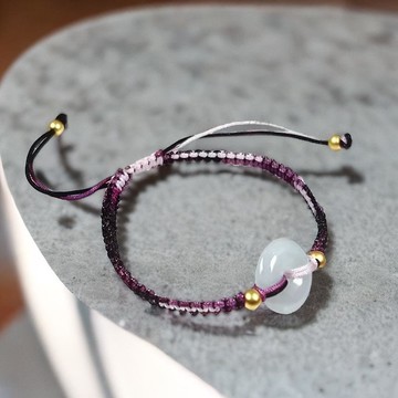 冰種白翡翡翠平安扣編織手鍊 | 天然緬甸玉A貨翡翠 | 送禮