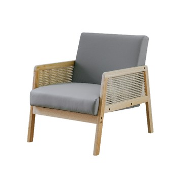 【RICHOME】峇里藤編貓抓皮單人沙發淺灰色