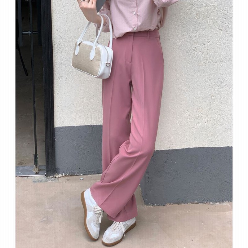 スラックス ストレートパンツ センタープレスパンツ レディース