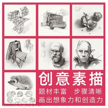 趣味素描 臨摹卡 結構素描 國外課件 素材 美術課程 手繪鉛筆 插畫技法書