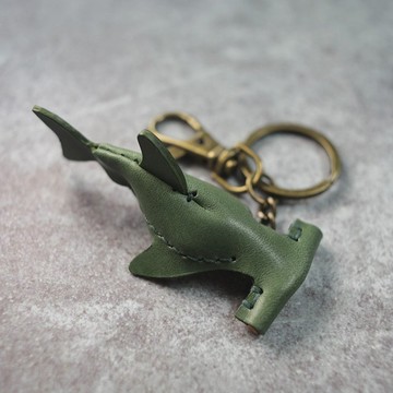 植鞣皮革 海洋生物 苔綠 雙髻鯊 Hammerhead shark Key holder