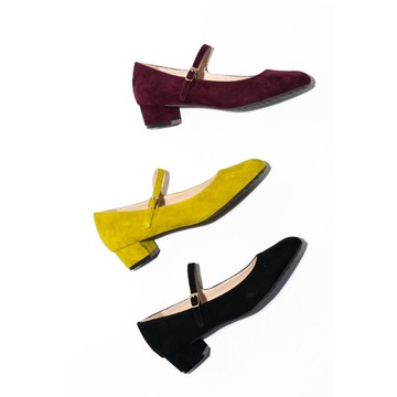 Lewis Walt法式復古真皮圓頭低跟壹字扣手工羊絨麂皮瑪麗珍女鞋