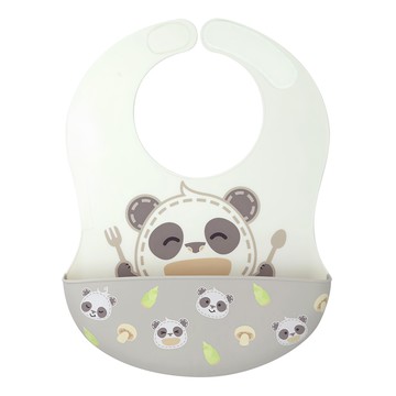 MARCUS&MARCUS 動物樂園大口袋寬版矽膠立體圍兜  貓熊  1件