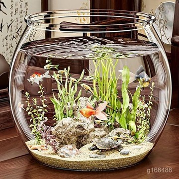 🔥臺灣出貨-熱賣中🔥圓形塑料魚缸家用客廳一體成型仿玻璃防摔耐摔小型桌麵造景生態缸  RFKG