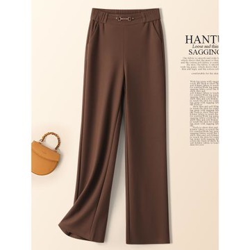 窄版闊腿褲女夏季薄款2026新款高腰垂墜感褲子女松緊腰休閑直筒褲