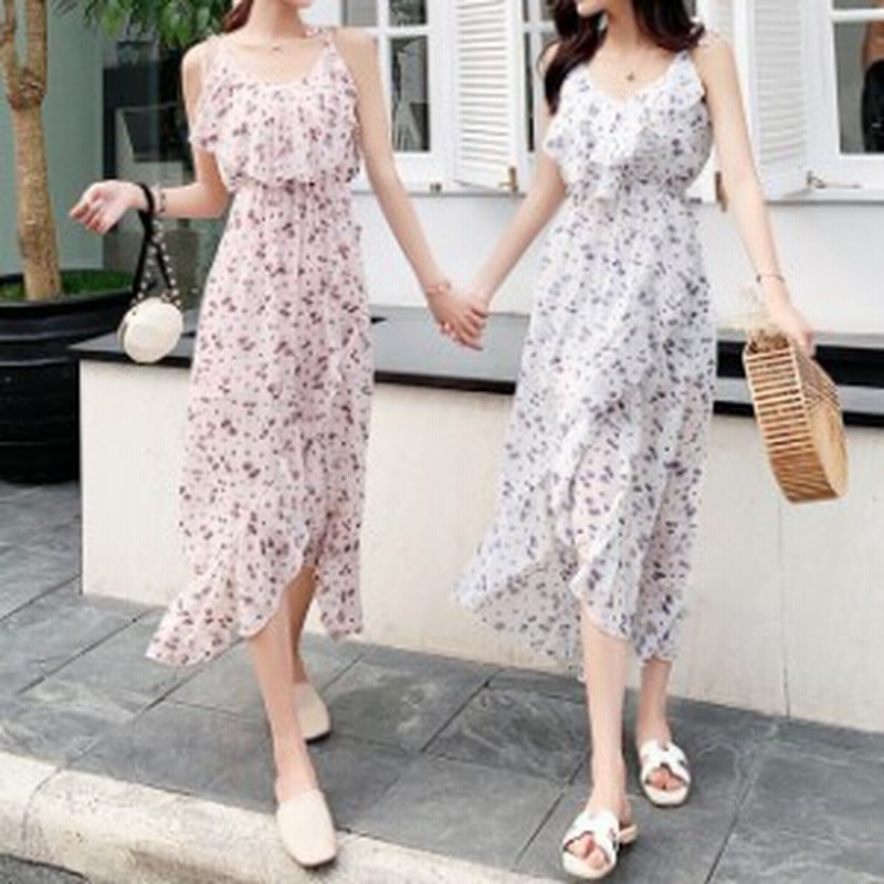 オススメ 人気 夏 ワンピース ノースリーブ シフォン 花柄 小花柄 フリル ミモレ丈 ガーリー 可愛い デート リゾート ゆったり Hf 通販 Lineポイント最大1 0 Get Lineショッピング