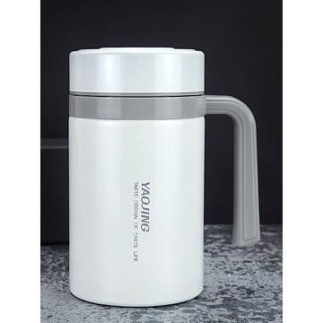 雙層不銹鋼真空陶瓷保溫杯帶手柄骨瓷杯茶杯商務辦公禮品杯480ML