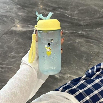 含稅價下雨貓新款女生水杯高顏值耐高溫小巧便攜學生吸管tritan塑料杯