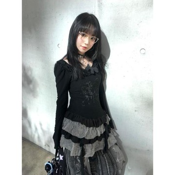 美式復古長袖t恤女早秋荷葉邊拼接修身顯瘦打底衫辣妹亞文化上衣