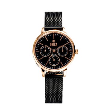 ERICA輕奢華刻度三眼不鋼帶米蘭錶帶情人對錶組-黑底金框(ER-22-RAL)女錶