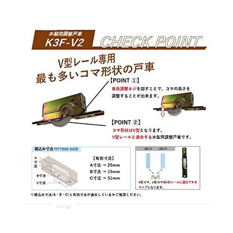 家研販売 KAKEN K3-V4 PP 木製引戸用 調整戸車 K3型 K3V4 - DIY・工具