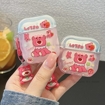 ins軟萌可愛草莓熊  適用AirPods Pro3保護殼 1/2/3/4代耳機殼 Pro2保護套 tpu軟殼 防摔殼
