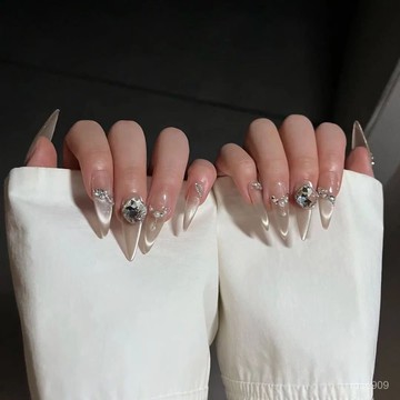 🤩加一超劃祘✨夢幻冰雪  冰川白貓眼溫柔氣質爆閃美甲顯白可拆卸穿戴甲手工美甲純手工穿戴甲 WPFL