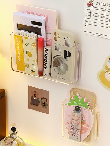 書桌壁掛收納盒墻上免打孔掛墻置物架宿舍好物壁掛式ins透明筆筒