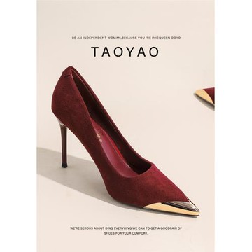 超火金屬頭紅色高跟鞋女2025新款氣質網紅時裝高級感法式細跟單鞋