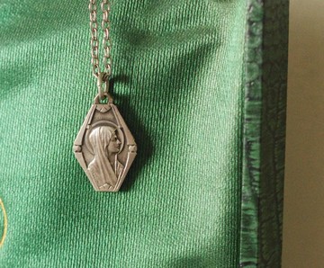 古董法國聖母信仰教堂十字架耶穌基督銀色雙面項鍊N655