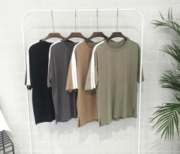 FINDSENSE MD 韓國 潮 男 時尚 休閒 圓領 寬鬆 開叉下擺 五分袖 肩膀拼色拉鏈 短袖T恤 特色短T