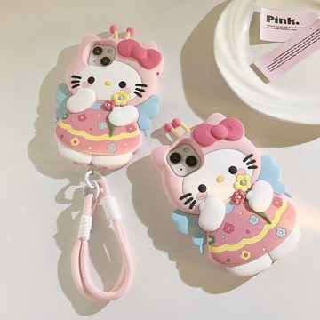 Kitty手機殼🎀 花朵蜜蜂凱蒂貓蘋果15ProMAX手機殼硅膠iPhone14131211軟78PlusXR