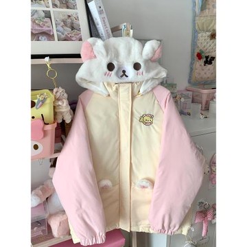 可愛小熊棉服女冬季寬松小個子軟妹學院毛絨連帽外套加厚保暖棉衣