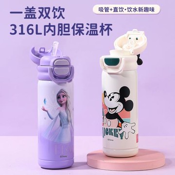 新款可愛大容量316不銹鋼水杯雙飲保冷卡通冰霸杯艾莎兒童吸管杯