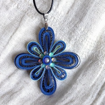 長版藍底八瓣深藍芯捲紙珠飾雅緻風項鍊