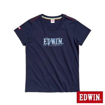 EDWIN 女款 丹寧感印花短袖T恤(丈青色)