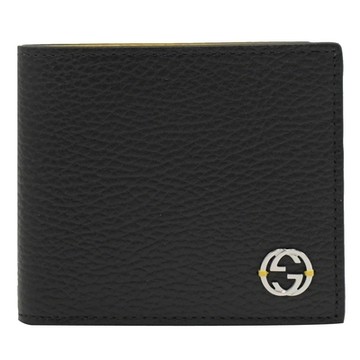 GUCCI 古馳  金屬雙GLOGO4卡對開短夾(黑/黃)