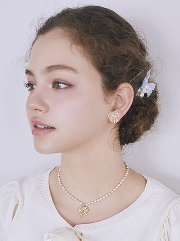 蝴蝶結金飾串珠項鍊(08001941300) - Maison de FLEUR