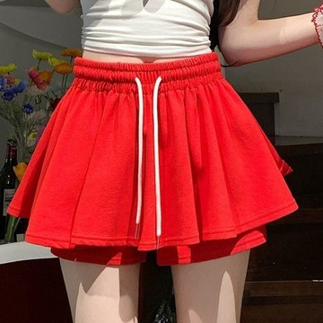 破價好物 新品爆殺 出清不補  A字短裙 短裙 女裝 褲裙 防走光 半身裙 裙褲 大碼鬆緊腰繫帶花苞半身裙褲女夏季新款百