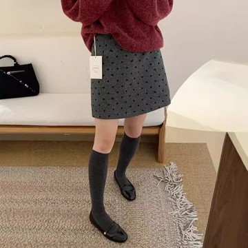 M-4XL 大尺碼短裙 梨形身材波點毛呢半身裙女秋冬高腰灰色a字裙包臂短裙