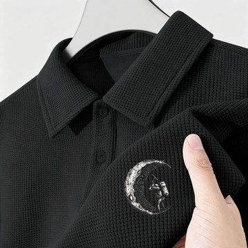 M-8XLpolo衫 華夫格polo衫 男短袖上衣 有領上衣 oversize 流行衣服 休閒 純色 男上衣 17TD