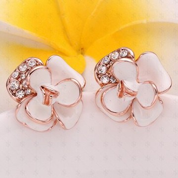 純銀耳環鍍18K金鑲鑽耳飾-時尚優雅精美花朵生日情人節禮物女飾品6色73cg228【獨家進口】【米蘭精品】