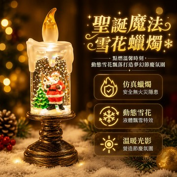🐰歡喜兔🐰 聖誕水晶球燈 蠟燭造型飄雪燈 仿火焰頂部設計 居家桌面擺飾 聖誕派對佈置 電子元件點亮