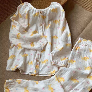 條紋線條狗睡衣女春秋季ins風日系卡通長袖長褲家居服可外穿套裝女生睡衣 可愛睡衣 卡通睡衣 居家睡衣  休閒睡衣 寬鬆睡