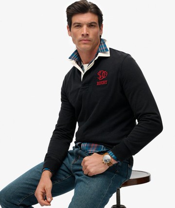 Superdry Men's Vintage Athletic Jersey Rugby Top Navy Size: Xxl