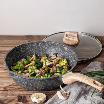 YOG-抗菌麥飯石不粘鍋炒鍋家用小炒鍋平底鍋電磁爐燃氣竈專用炒菜鍋