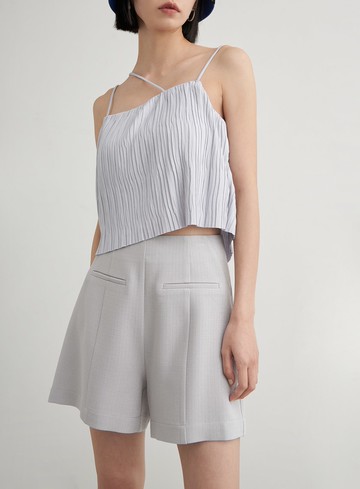 高腰修身肌理西裝短褲