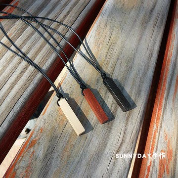 簡約黑檀木質吊墜細小木條項鏈幾何小長條毛衣鏈五行缺木飾品男女