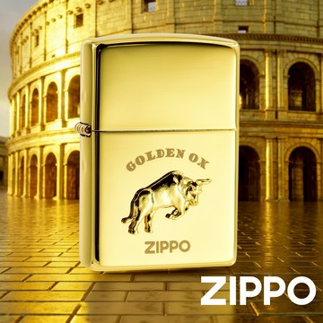 ZIPPO 騰躍金牛防風打火機 金色鏡面 貼章工藝 勇氣 無畏 雷射雕刻技術 ZA-2-183A 終生保修