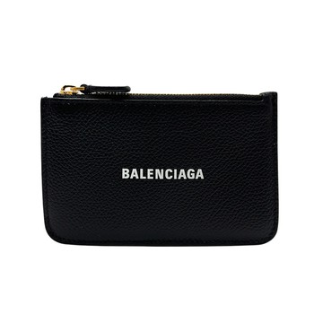 Balenciaga 品牌logo印字皮革拉鍊卡片夾(637130-黑)