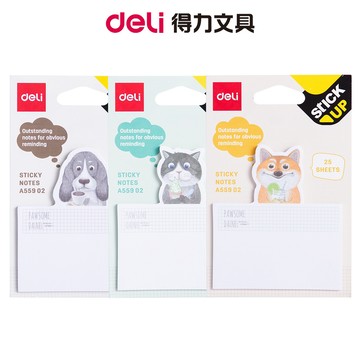 【Deli得力】動物留言板造型便條紙76x126mm/25張/款式隨機/EA55902｜便利貼 標籤紙 辦公文具 文具