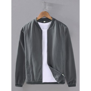 日系簡約圓立領休閑茄克外套春秋男裝復古純棉夾克棒球服短款上衣