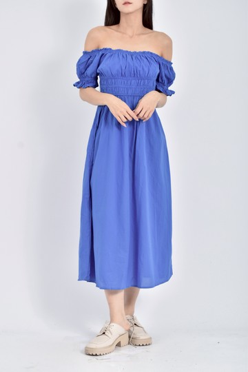 加購優惠(S) h m質感棉質純棉素面藍色洋裝