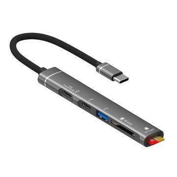 鋁合金多功能usb-c 5埠 記憶卡擴充集線器type-c 5合1 hub集線器