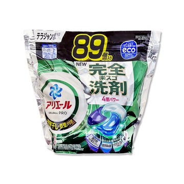 P&G 日本Ariel-4D酵素強洗淨去污消臭洗衣凝膠球-室內晾曬89顆/黑綠袋(濃縮洗衣膠囊,家庭號補充包)